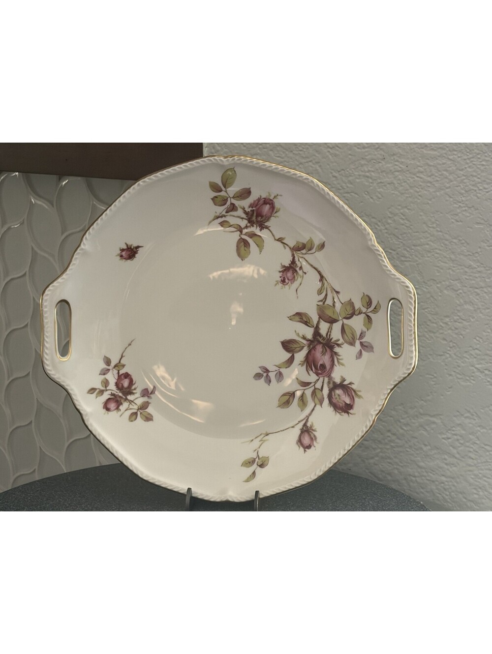 Royal Tettau Trellis Rose Serving Plate With Handles EUC